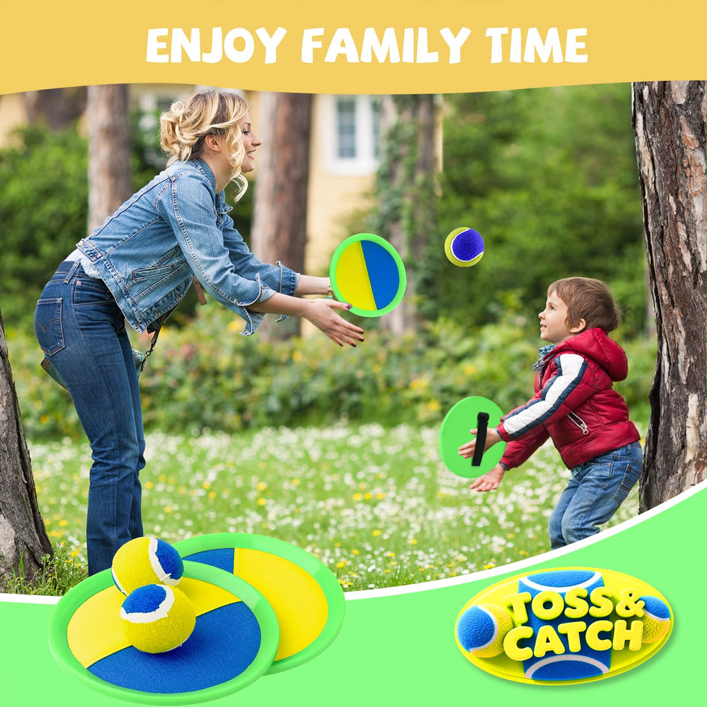 Aunnitery Outdoor Toss and Catch Game Set - 4 Paddles & 3 Balls for Beach, Backyard, Family Fun
