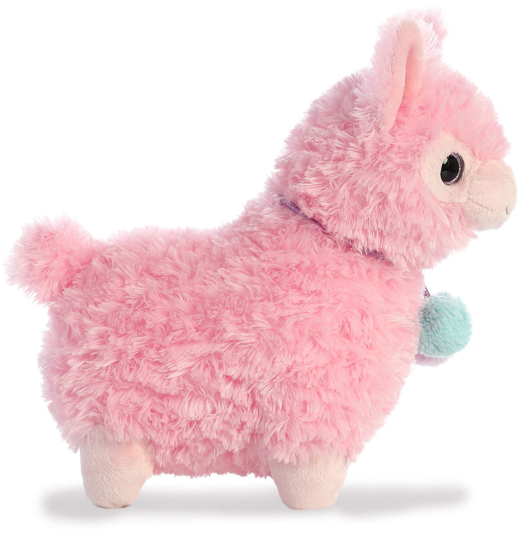 Aurora Llama Drama Plush Toy - 11 Inch Pink Lychee Llama with Pom Pom Collar