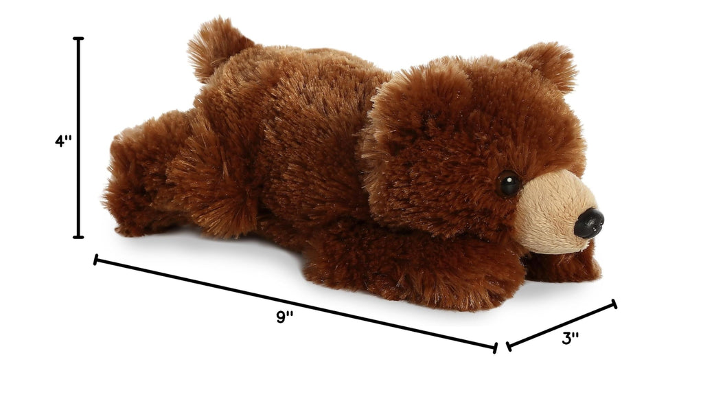 Aurora Mini Flopsie Grizzly Bear – 9-Inch Soft Plush Stuffed Animal, Belly-Down Design for All Ages