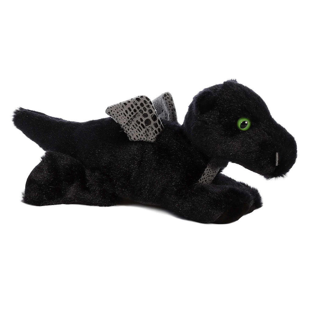 Aurora Mini Flopsie Midnight Dragon Plush – 6x10x4.5 Inch Soft Black Dragon with Green Eyes
