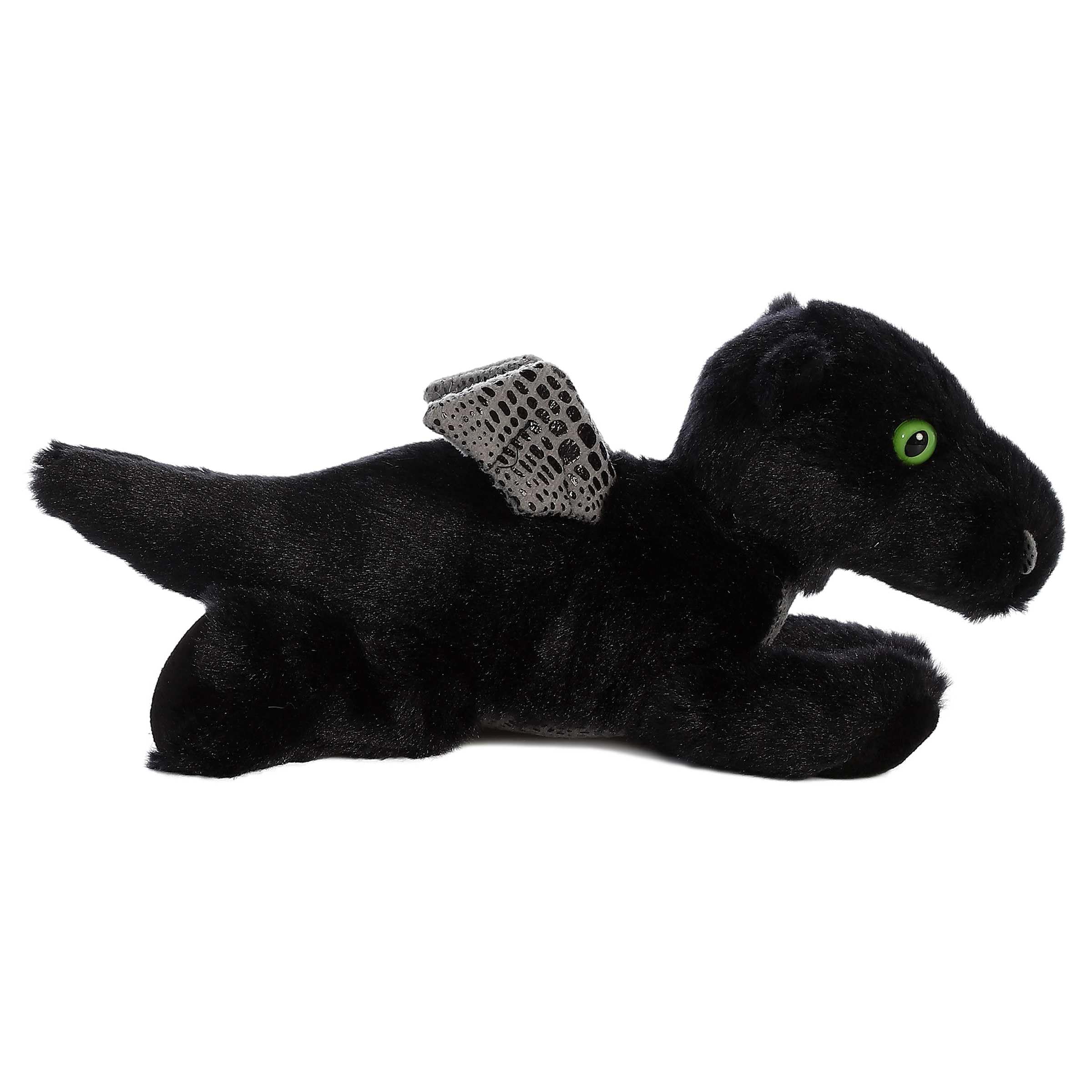 Aurora Mini Flopsie Midnight Dragon Plush – 6x10x4.5 Inch Soft Black Dragon with Green Eyes