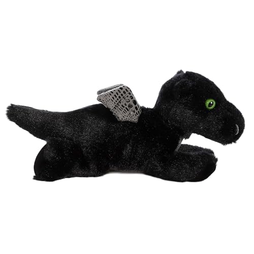 Aurora Mini Flopsie Midnight Dragon Plush – 6x10x4.5 Inch Soft Black Dragon with Green Eyes