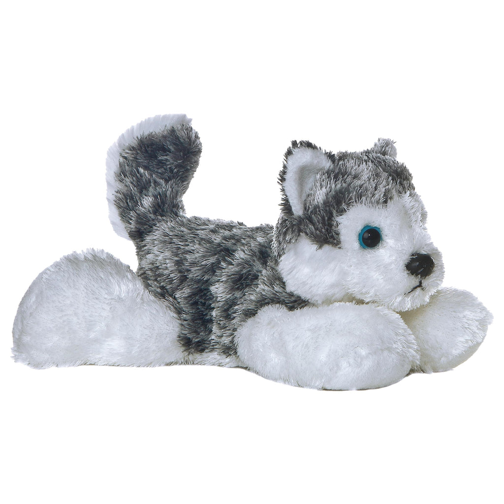 Aurora Mini Flopsie Mush Plush Husky – 8 Inch Soft Cuddly Toy for Kids and Adults, Gray & White
