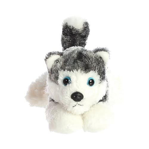 Aurora Mini Flopsie Mush Plush Husky – 8 Inch Soft Cuddly Toy for Kids and Adults, Gray & White