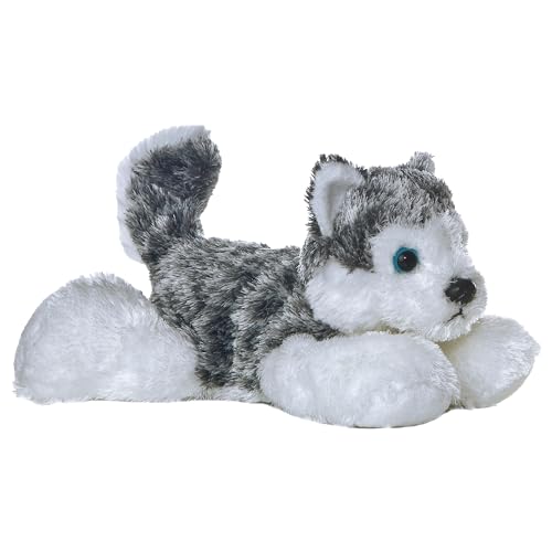 Aurora Mini Flopsie Mush Plush Husky – 8 Inch Soft Cuddly Toy for Kids and Adults, Gray & White
