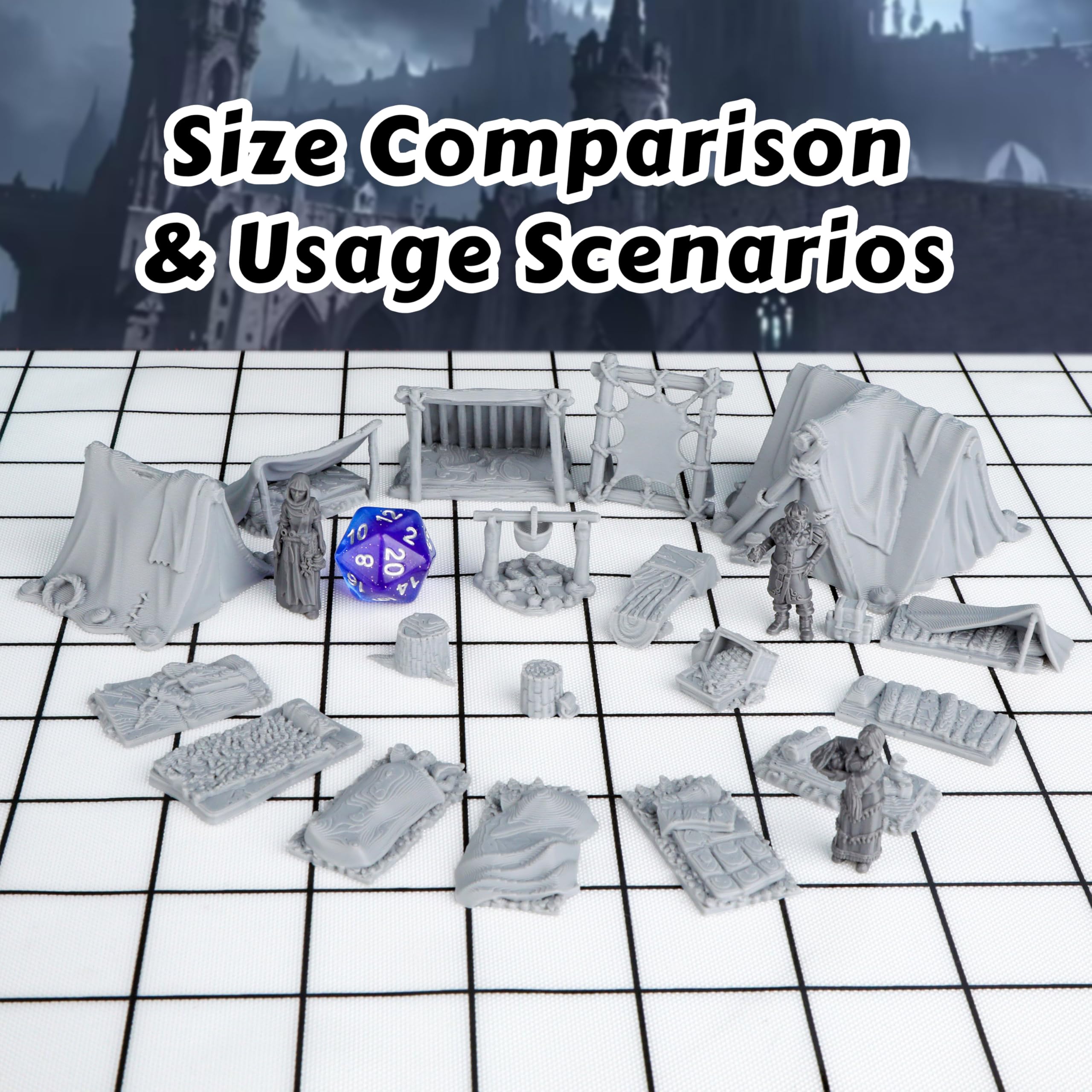 AUSPDICE 21-Piece Unpainted Camp Terrain Set for DND and Tabletop RPGs