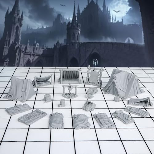 AUSPDICE 21-Piece Unpainted Camp Terrain Set for DND and Tabletop RPGs
