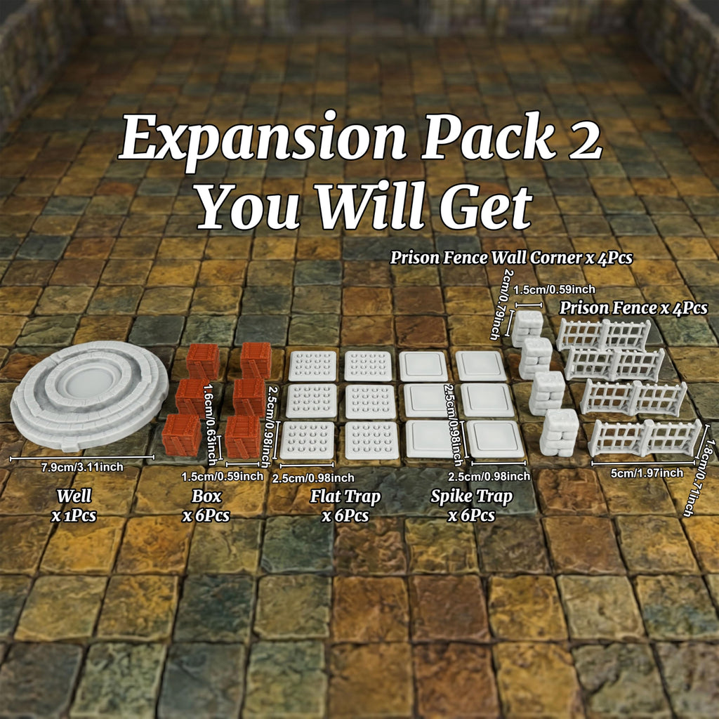 AUSPDICE Dungeon Walls Expansion Pack 2 - 40-Piece Modular Terrain Set for Tabletop RPGs (28mm Scale)