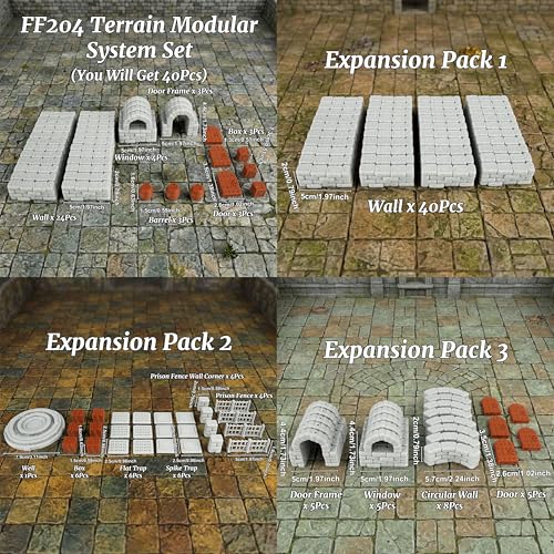 AUSPDICE Dungeon Walls Expansion Pack 2 - 40-Piece Modular Terrain Set for Tabletop RPGs (28mm Scale)