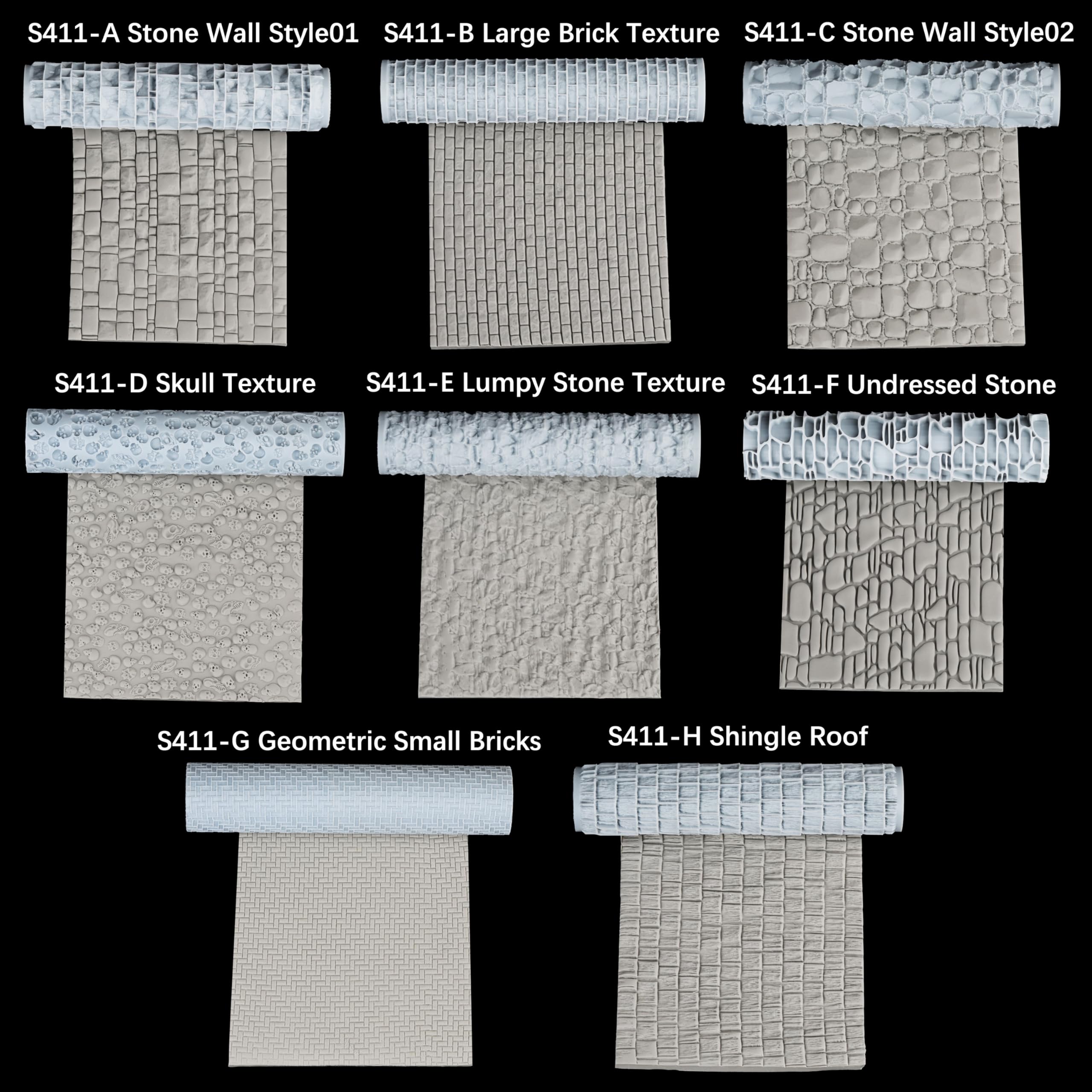 AUSPDICE S412E Cobblestone Texture Roller – High-Detail 3D Printed Roller for Clay, Foam, and Polymer Clay (16 Styles)