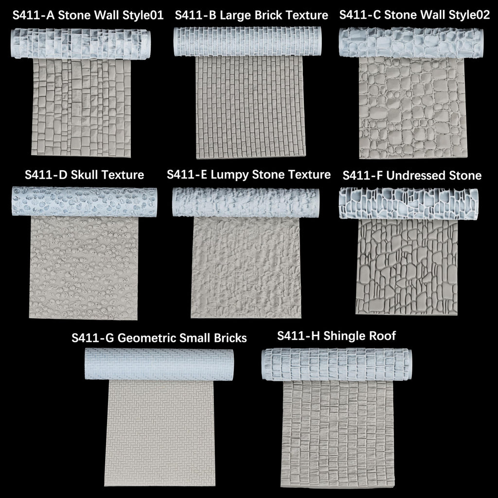 AUSPDICE Texture Roller Set – 16 Unique Patterns for RPG Terrain and Miniatures – Skull S411-D