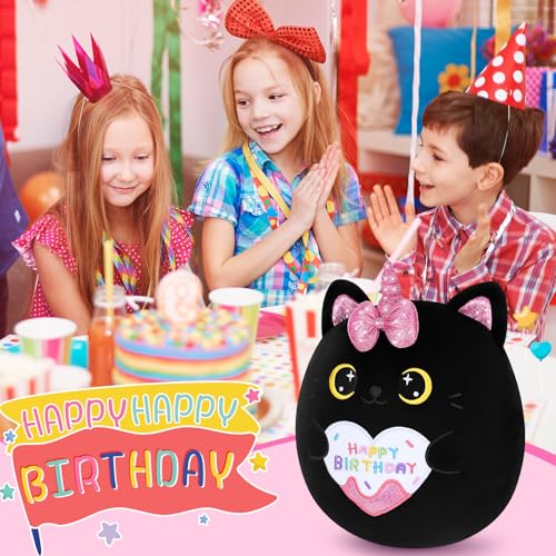 Auspicious Beginning 11-Inch Black Unicorn Cat Plush – Soft Kawaii Birthday Gift for Kids and Adults