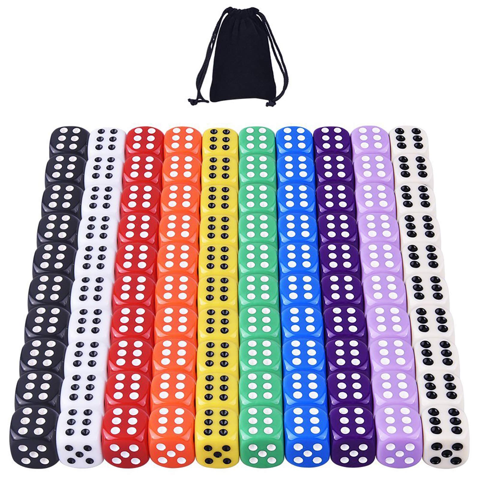 AUSTOR 100-Piece 16mm Acrylic Dice Set – 10 Solid Colors with Velvet Pouch for Game Night, Math, and More