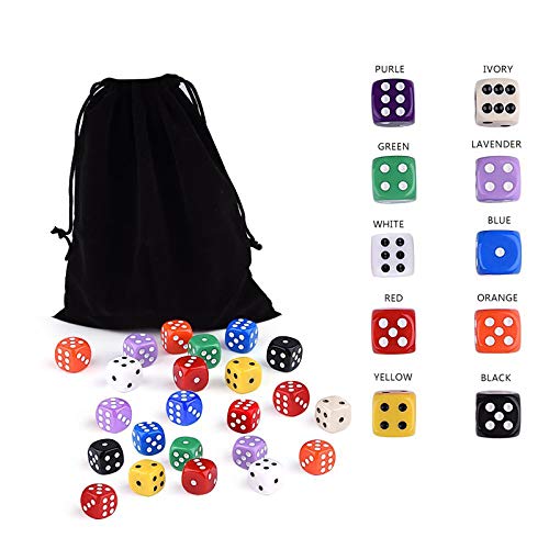 AUSTOR 100-Piece 16mm Acrylic Dice Set – 10 Solid Colors with Velvet Pouch for Game Night, Math, and More