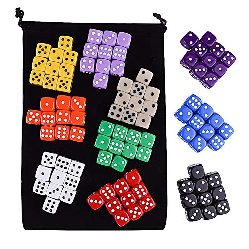 AUSTOR 100-Piece 16mm Acrylic Dice Set – 10 Solid Colors with Velvet Pouch for Game Night, Math, and More