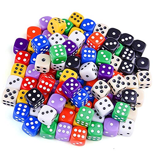 AUSTOR 100-Piece 16mm Acrylic Dice Set – 10 Solid Colors with Velvet Pouch for Game Night, Math, and More