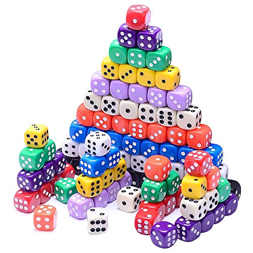 AUSTOR 100-Piece 16mm Acrylic Dice Set – 10 Solid Colors with Velvet Pouch for Game Night, Math, and More