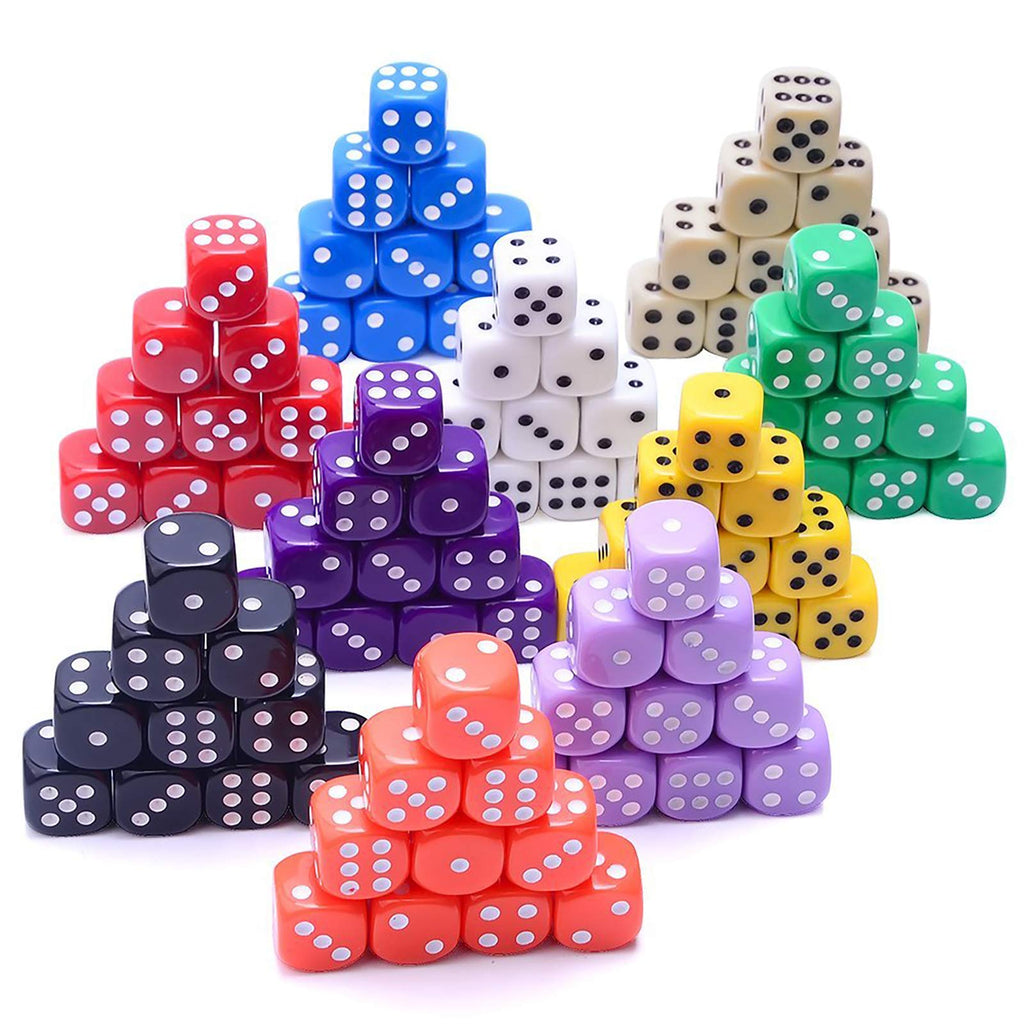 AUSTOR 100-Piece 16mm Acrylic Dice Set – 10 Solid Colors with Velvet Pouch for Game Night, Math, and More