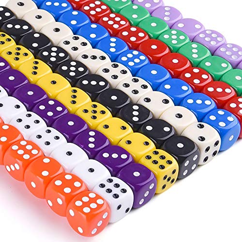 AUSTOR 100-Piece 16mm Acrylic Dice Set – 10 Solid Colors with Velvet Pouch for Game Night, Math, and More