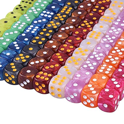AUSTOR 100-Piece 6-Sided Dice Set – 10 Pearl Colors, Rounded Edges, Velvet Pouch for Tenzi, Farkle, Yahtzee, Bunco & Math