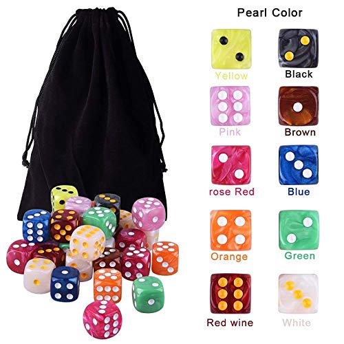AUSTOR 100-Piece 6-Sided Dice Set – 10 Pearl Colors, Rounded Edges, Velvet Pouch for Tenzi, Farkle, Yahtzee, Bunco & Math