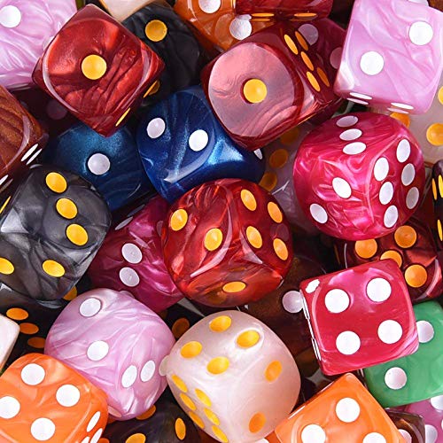 AUSTOR 100-Piece 6-Sided Dice Set – 10 Pearl Colors, Rounded Edges, Velvet Pouch for Tenzi, Farkle, Yahtzee, Bunco & Math