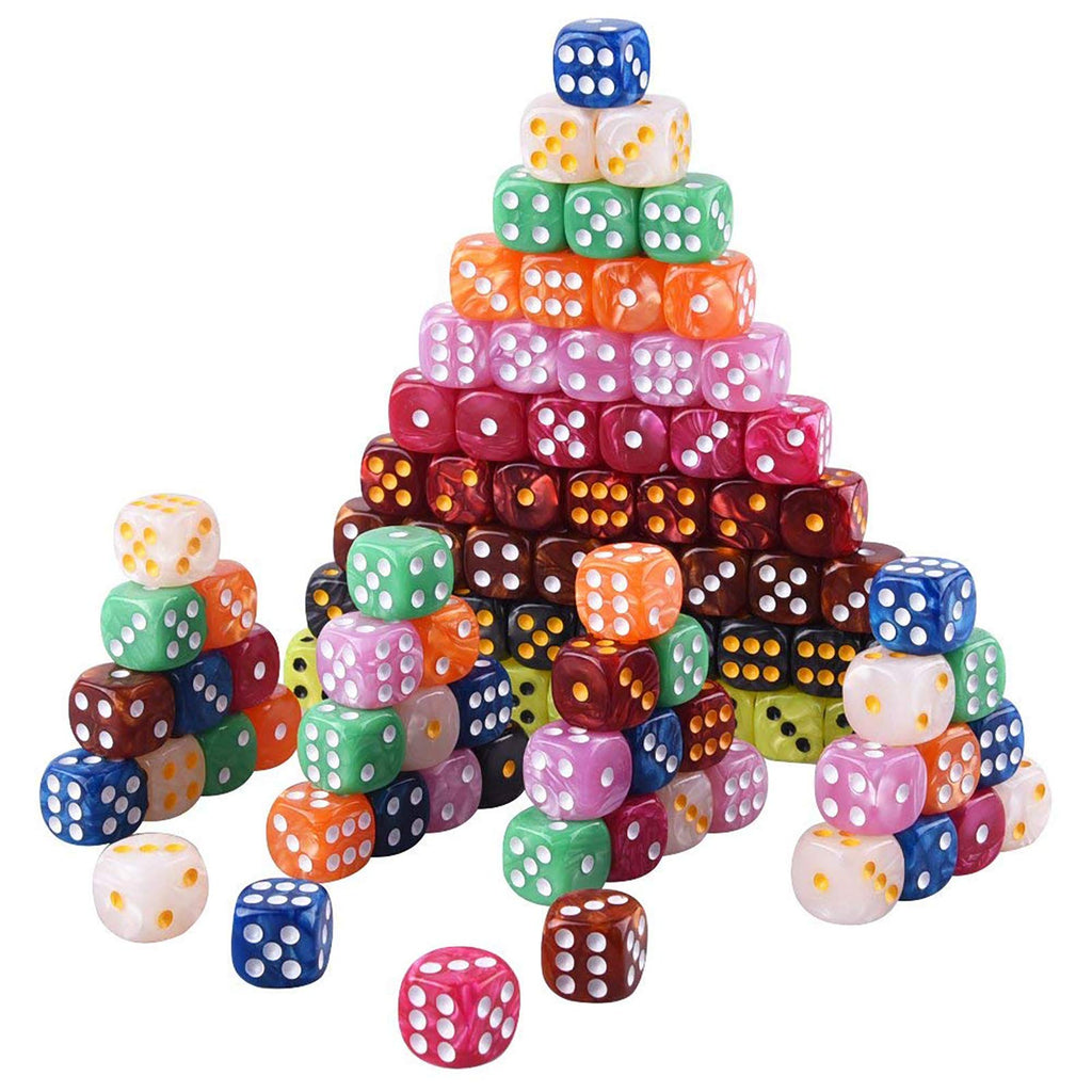AUSTOR 100-Piece 6-Sided Dice Set – 10 Pearl Colors, Rounded Edges, Velvet Pouch for Tenzi, Farkle, Yahtzee, Bunco & Math