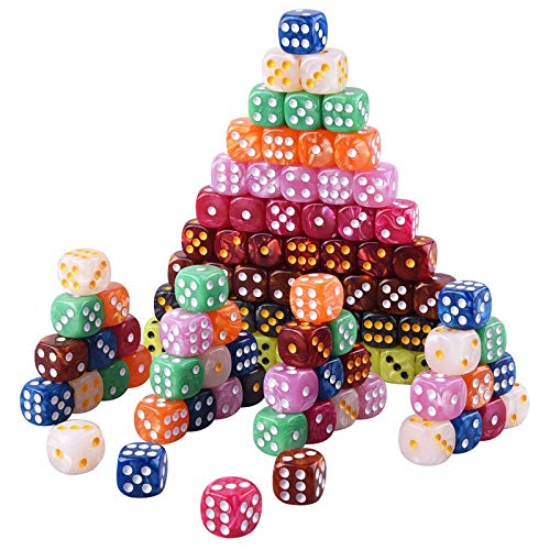 AUSTOR 100-Piece 6-Sided Dice Set – 10 Pearl Colors, Rounded Edges, Velvet Pouch for Tenzi, Farkle, Yahtzee, Bunco & Math
