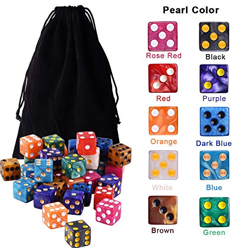 AUSTOR 100-Piece Pearl Color Dice Set – 16mm Standard Dice with Velvet Pouch