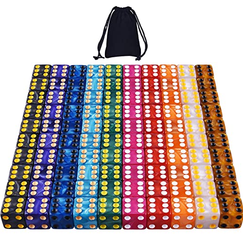AUSTOR 100-Piece Pearl Color Dice Set – 16mm Standard Dice with Velvet Pouch
