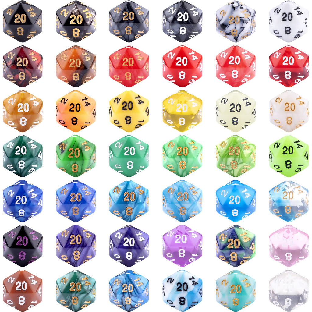 AUSTOR 42-Piece D20 Dice Set – Mixed Colors, Black Velvet Pouch (for D&D, RPG, Table Games)