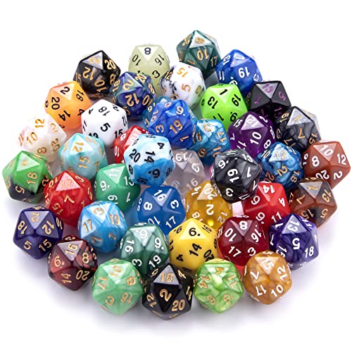AUSTOR 42-Piece D20 Dice Set – Mixed Colors, Black Velvet Pouch (for D&D, RPG, Table Games)