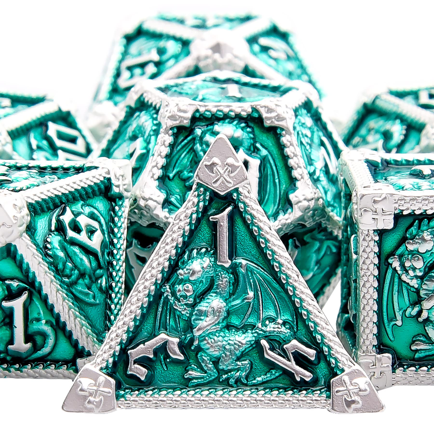 AUSTOR 7-Die Metal DND Dice Set – Dragon-Themed Zinc Alloy Dice with Storage Box
