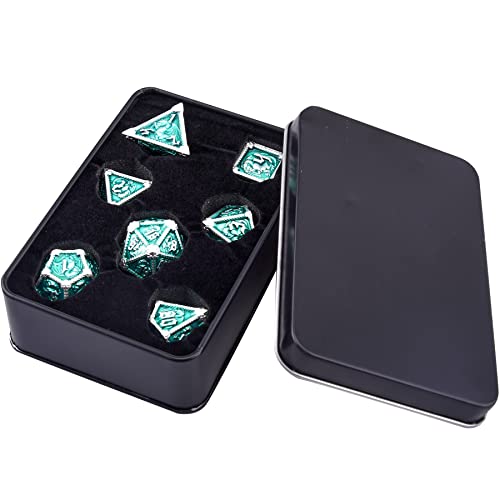 AUSTOR 7-Die Metal DND Dice Set – Dragon-Themed Zinc Alloy Dice with Storage Box