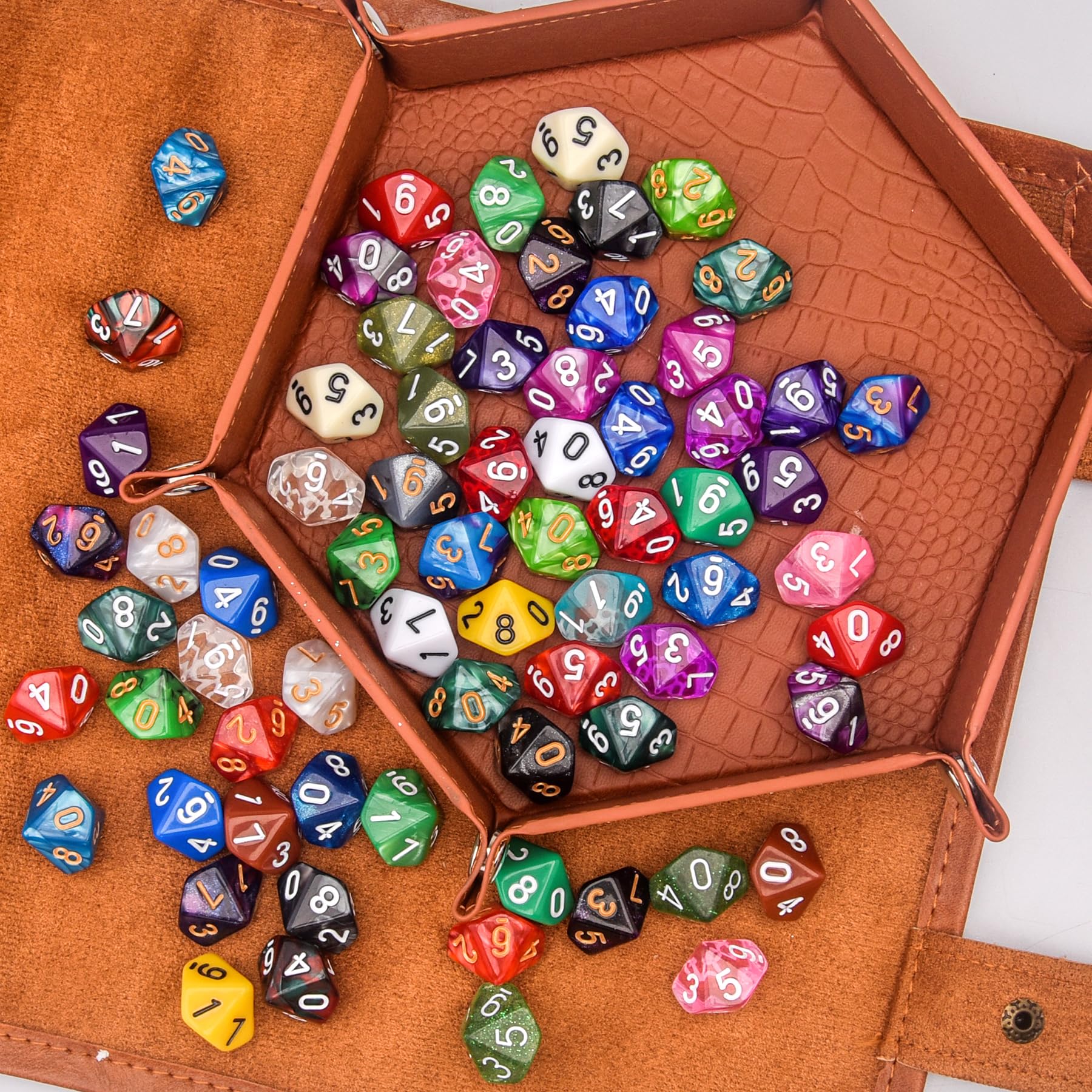 AUSTOR 70-Piece 10-Sided Dice Set – Mixed Colors with Black Velvet Bag