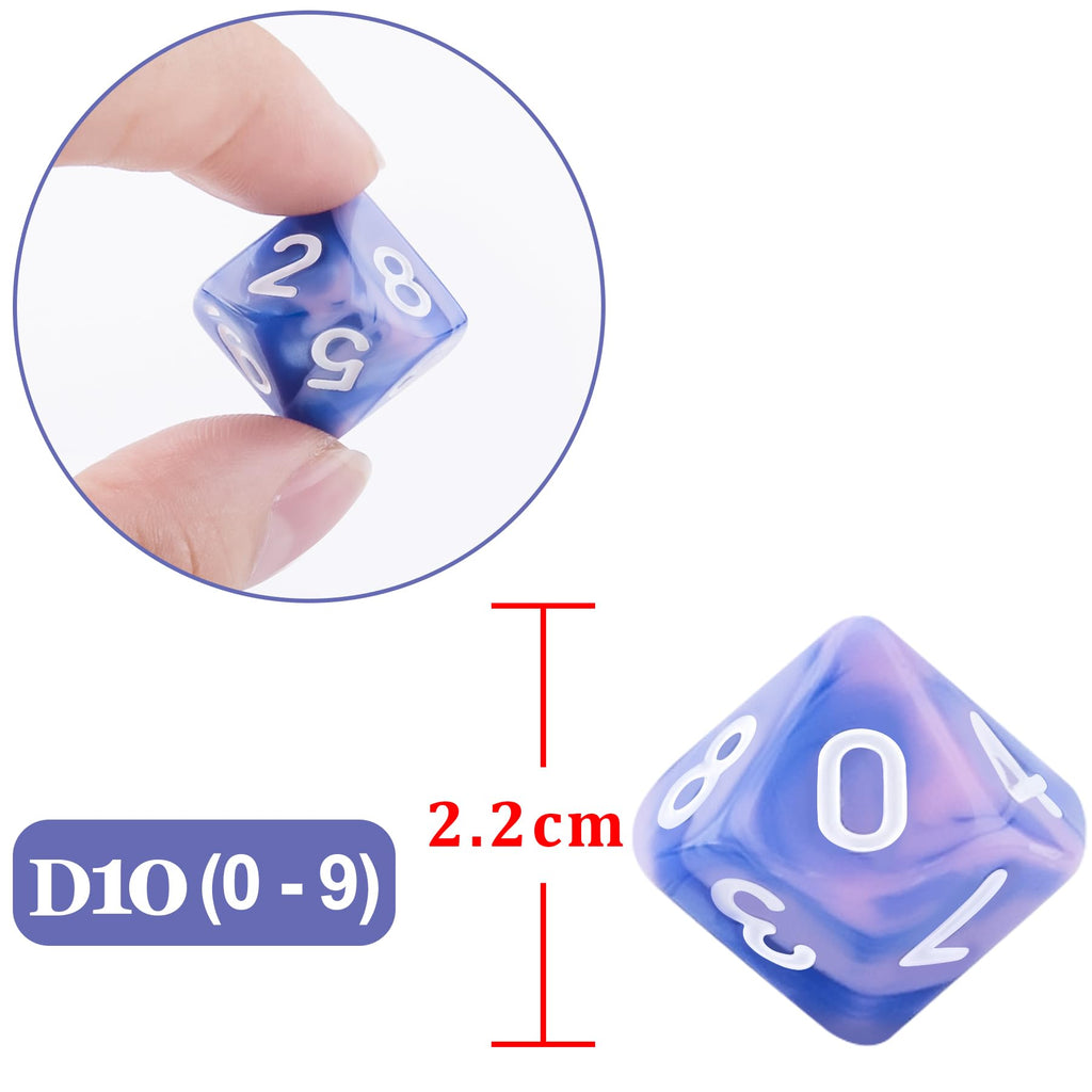 AUSTOR 70-Piece 10-Sided Dice Set – Mixed Colors with Black Velvet Bag