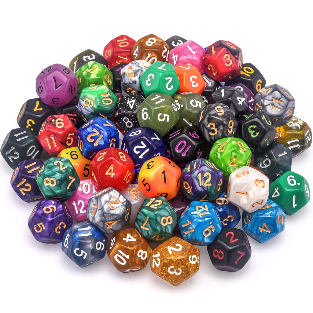 AUSTOR 70-Piece D12 Dice Set – Mixed Colors Polyhedral Dice with Velvet Storage Bag for DND RPG MTG