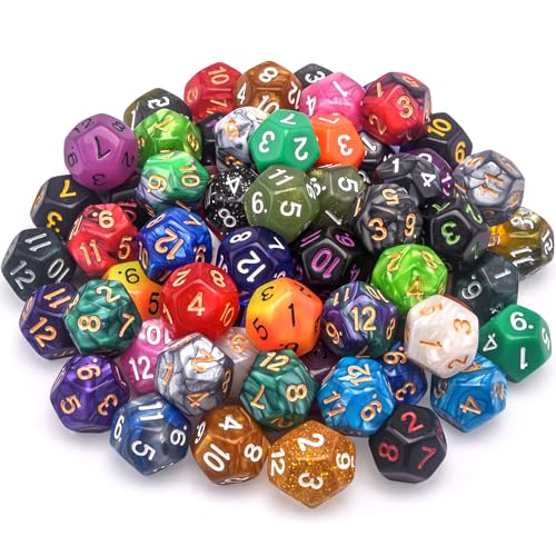 AUSTOR 70-Piece D12 Dice Set – Mixed Colors Polyhedral Dice with Velvet Storage Bag for DND RPG MTG