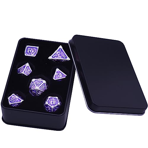 AUSTOR Metal D&D Dice Set - 7 Polyhedral Dice with Dragon Design, Zinc Alloy, Storage Box Included