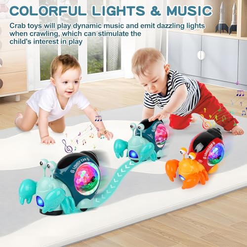 AUTOKAKUM Electronic Crab Toy – Crawling Toy with Lights, Music, and Obstacle Avoidance for Toddlers