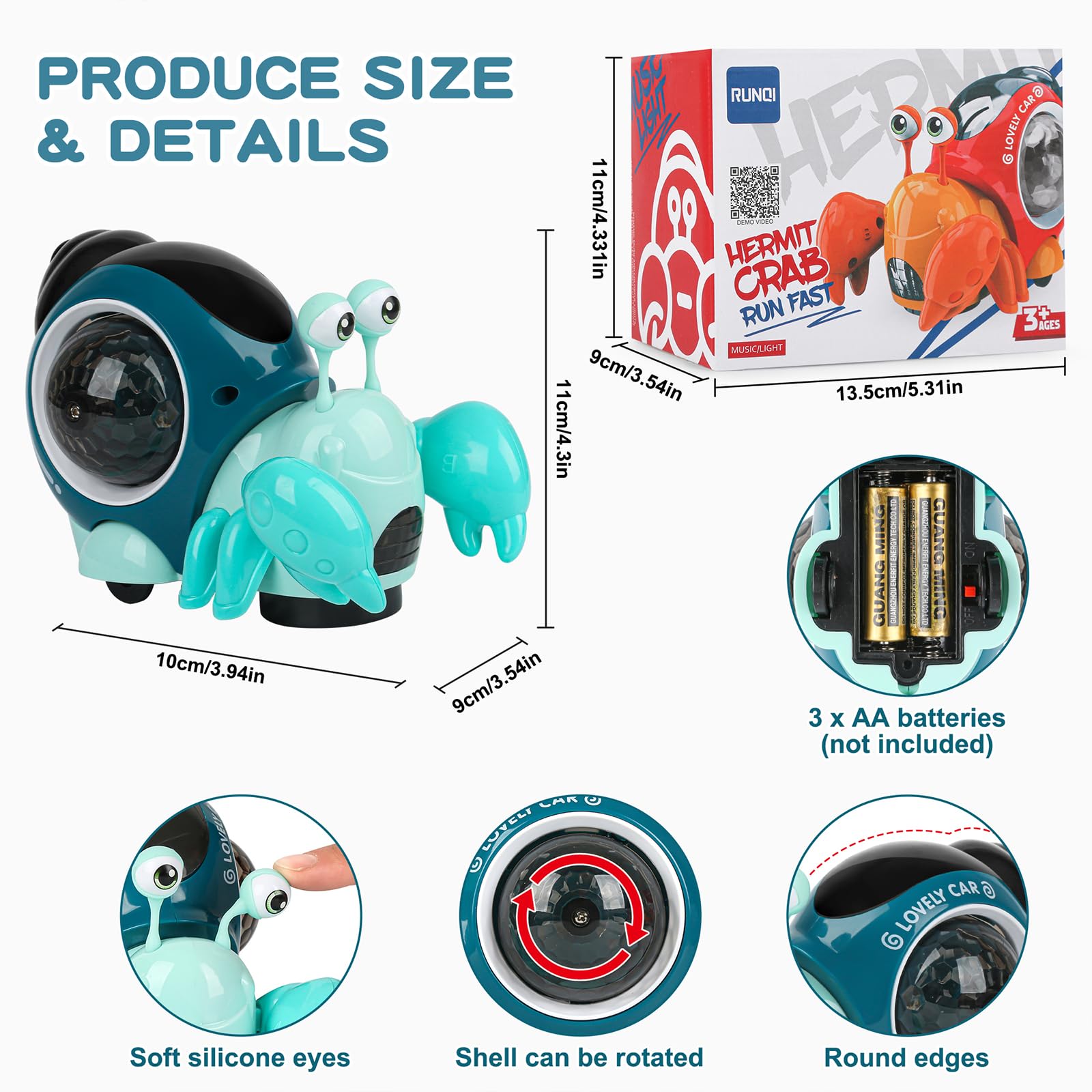 AUTOKAKUM Electronic Crab Toy – Crawling Toy with Lights, Music, and Obstacle Avoidance for Toddlers