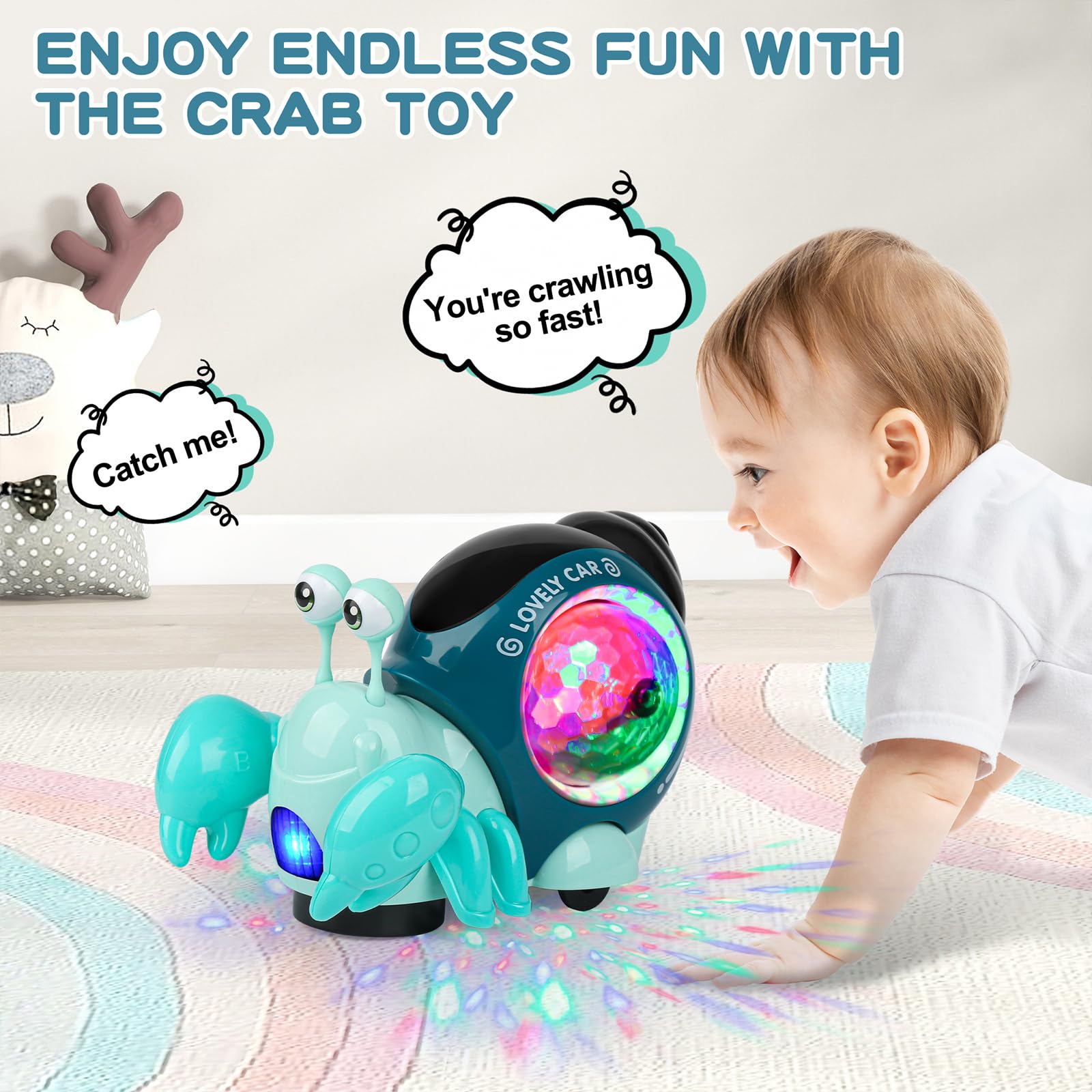 AUTOKAKUM Electronic Crab Toy – Crawling Toy with Lights, Music, and Obstacle Avoidance for Toddlers