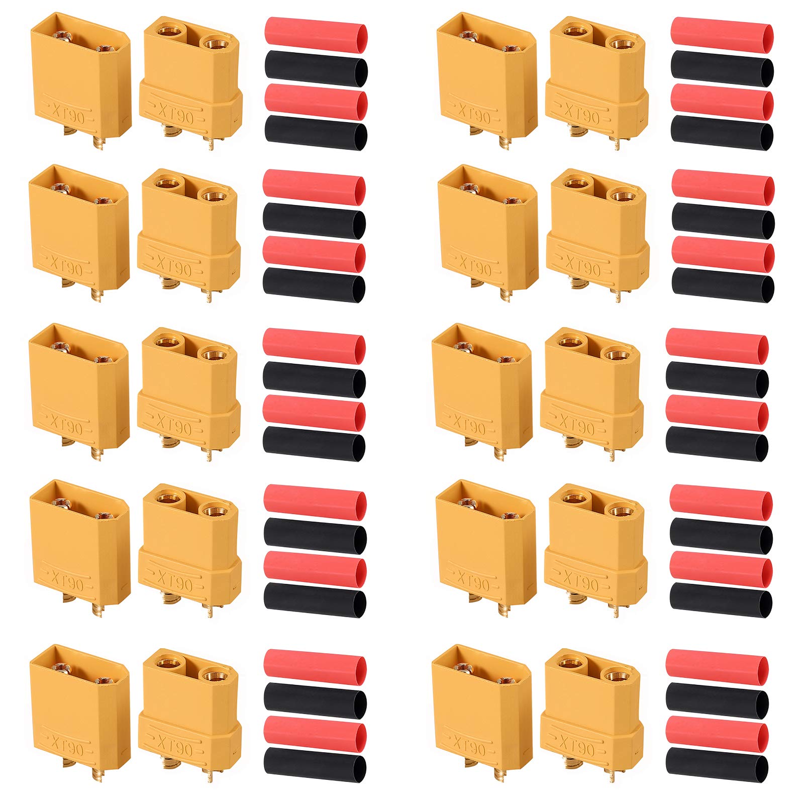AUTOUTLET 10 Pairs XT90 Male Female Bullet Connectors with Heat Shrink for RC LiPo Batteries
