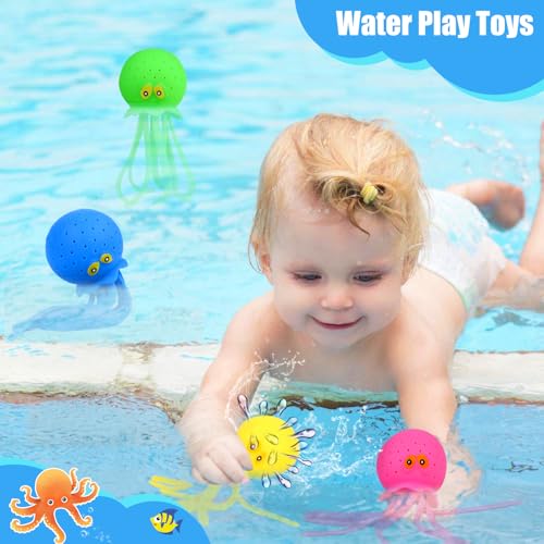 Auvitaya 4-Pack Octopus Water Balls – Sensory Stress Relief Floating Pool Toys for Kids, Toddler Swim & Bath Toys, Goodie Bag Fillers