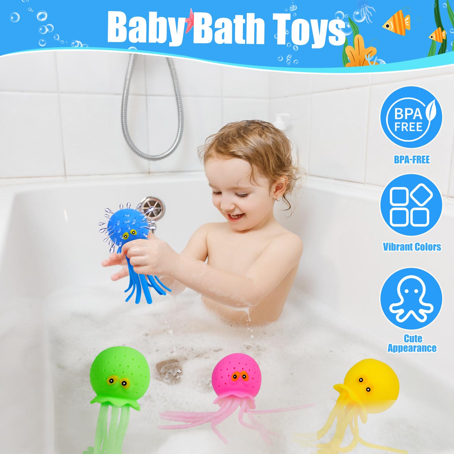 Auvitaya 4-Pack Octopus Water Balls – Sensory Stress Relief Floating Pool Toys for Kids, Toddler Swim & Bath Toys, Goodie Bag Fillers