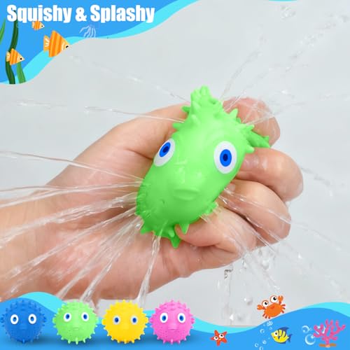 Auvitaya Pufferfish Water Balls - 4 Pack Sensory Stress Relief Floating Pool Toys for Kids