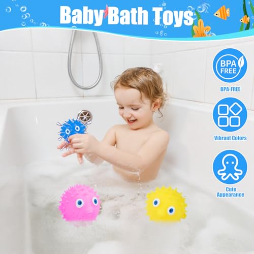 Auvitaya Pufferfish Water Balls - 4 Pack Sensory Stress Relief Floating Pool Toys for Kids