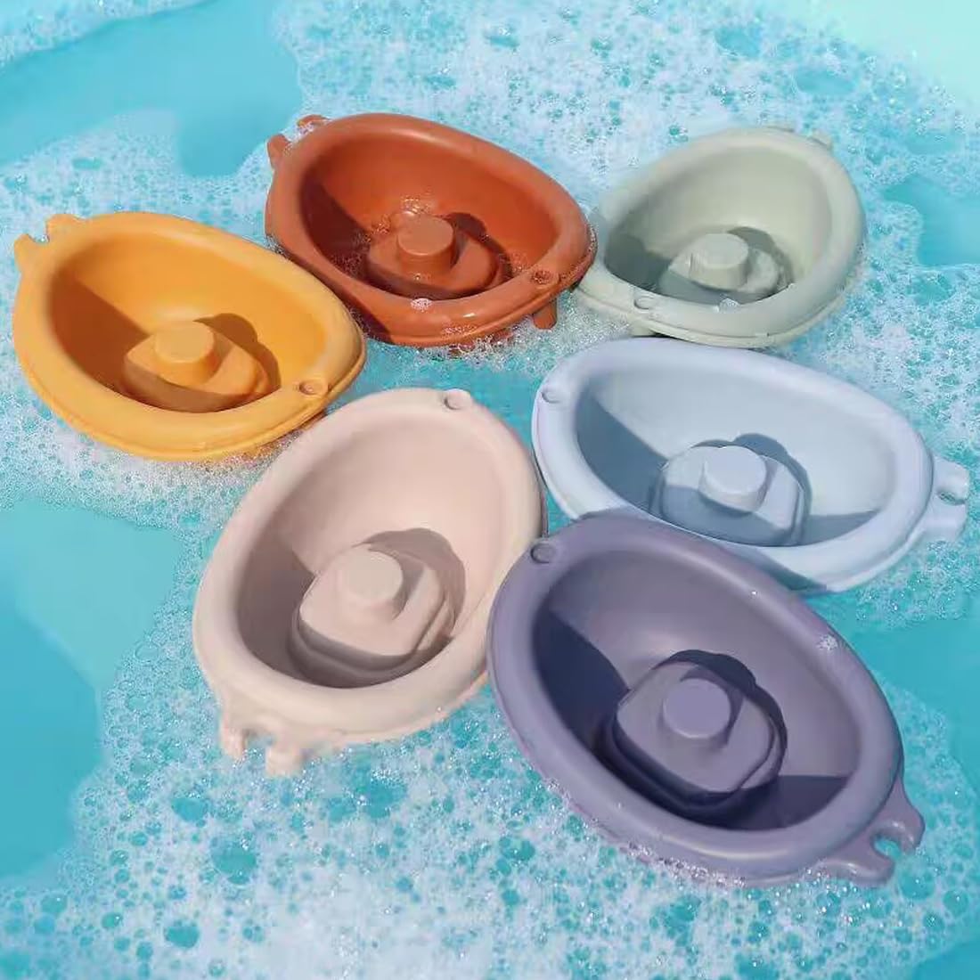 Auvitaya Stackable Boat Bath Toys with Finger Puppets – Baby Bathtub Stacking Set