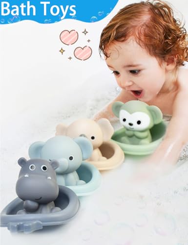 Auvitaya Stackable Boat Bath Toys with Finger Puppets – Baby Bathtub Stacking Set