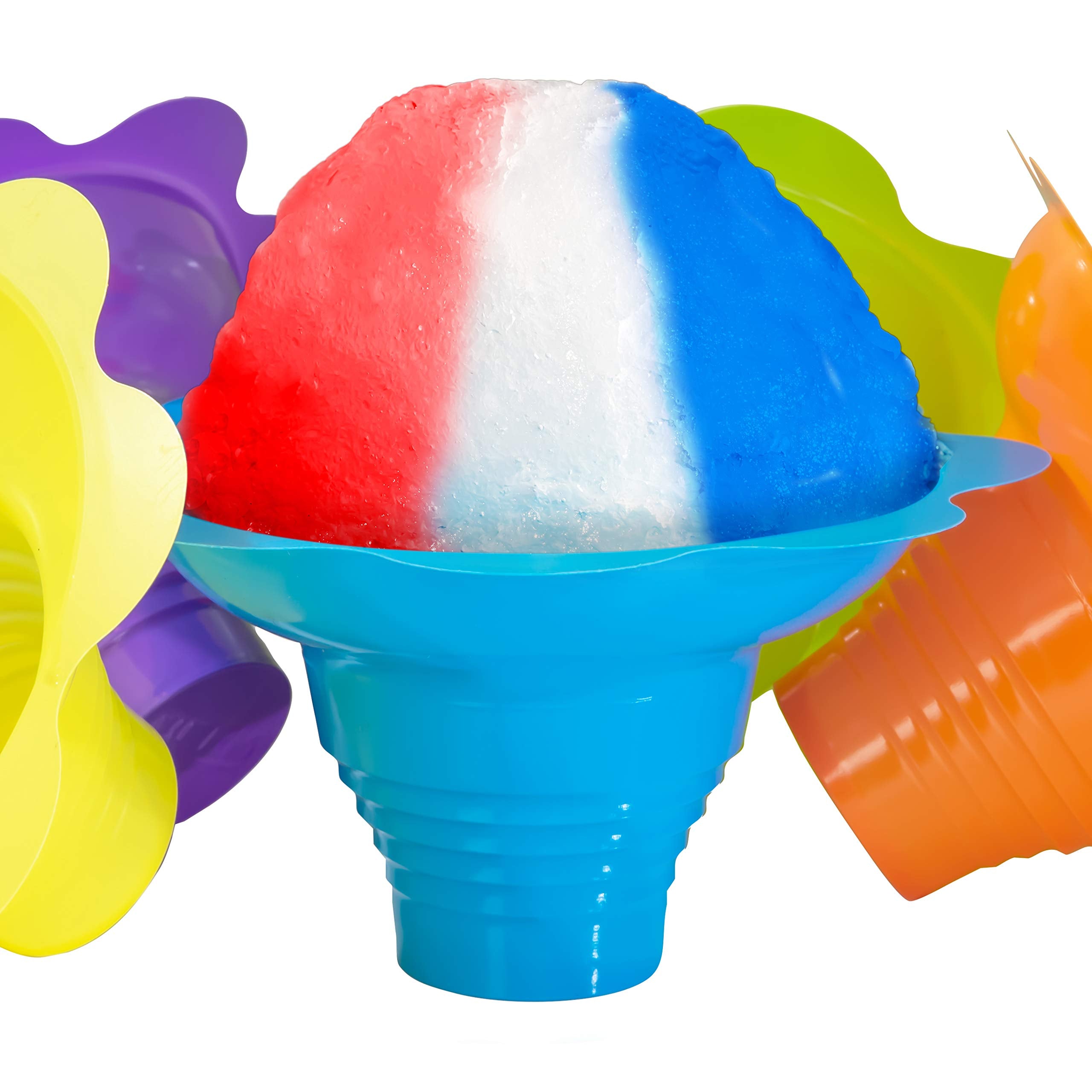 Avant Grub 4oz Reusable Snow Cone Cups 50-Pack – Leakproof Drip-Catching Flower Rims for Mess-Free Treats